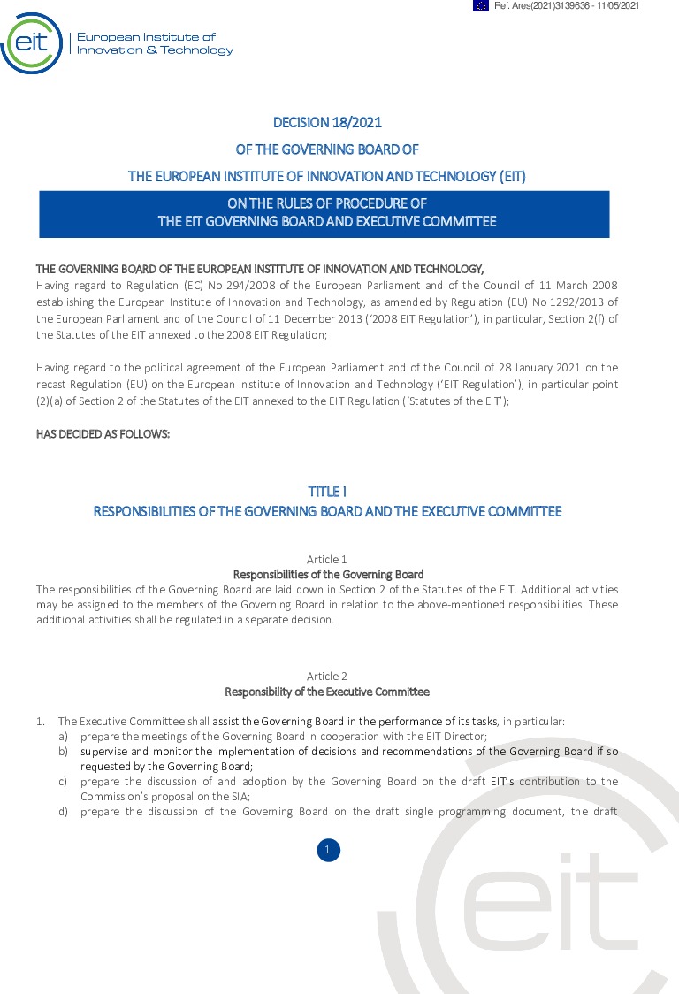 2021 18 20210507 Gbwp New Rules Of Procedure European Institute Of Innovation Technology Eit