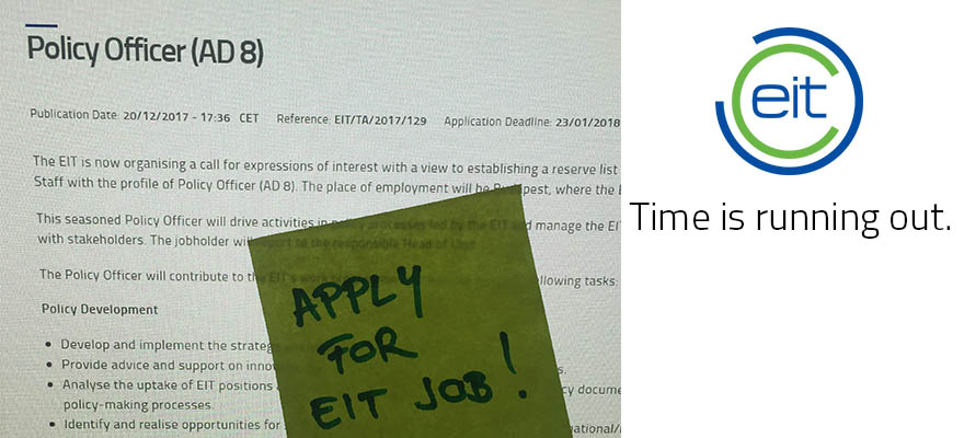 Time is running out policy officer job EIT